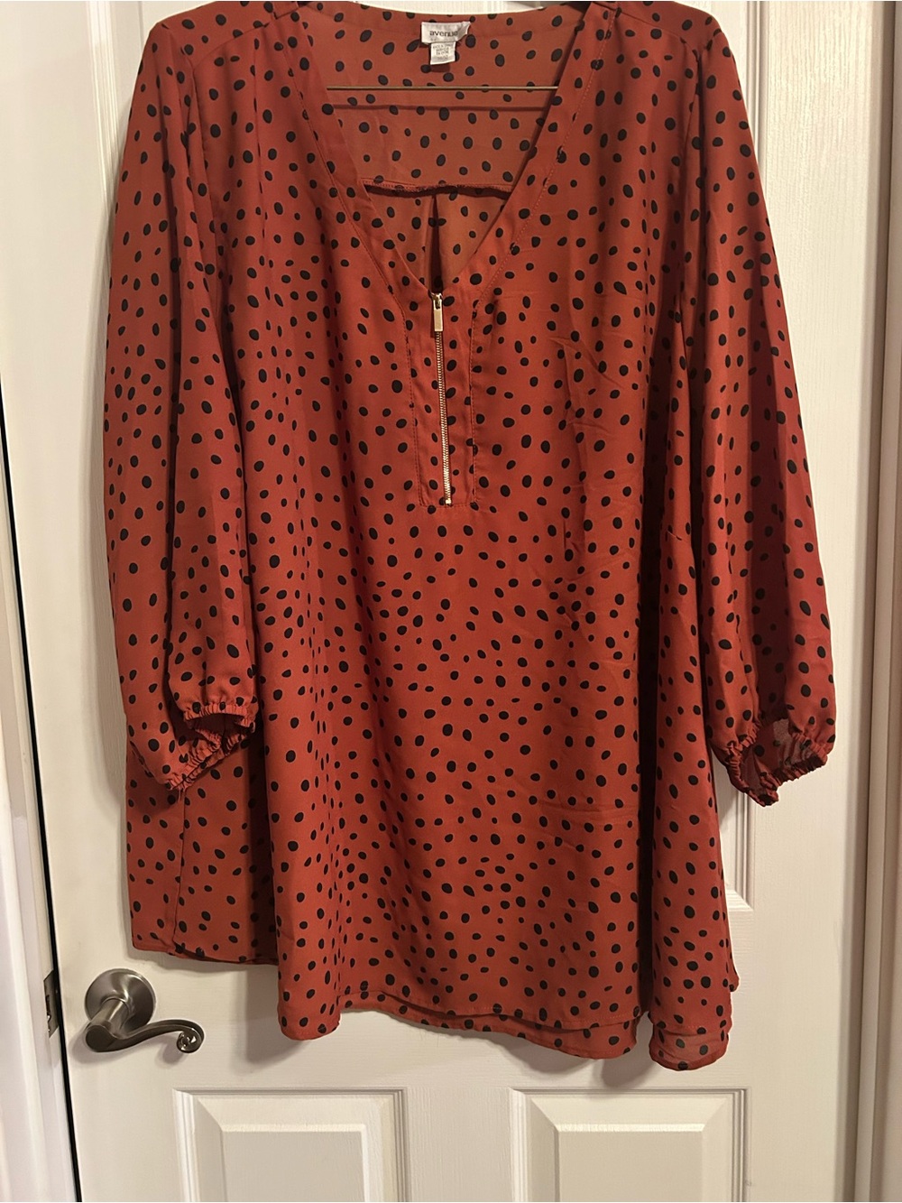 Avenue 30/32 Rust Polka Dot Zip Tunic with Black Spots